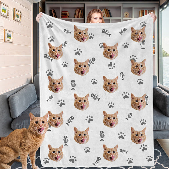 Personalized Dog Face Cat Face Blanket Custom Blankets with Cat Dog Photo Fleece Throw Blanket